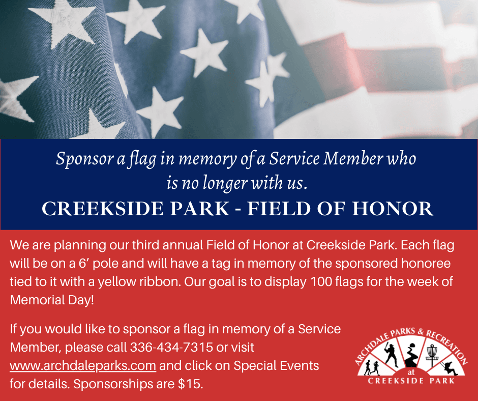 Creekside Field of Honor 2023 Memory of Service Member no longer with us