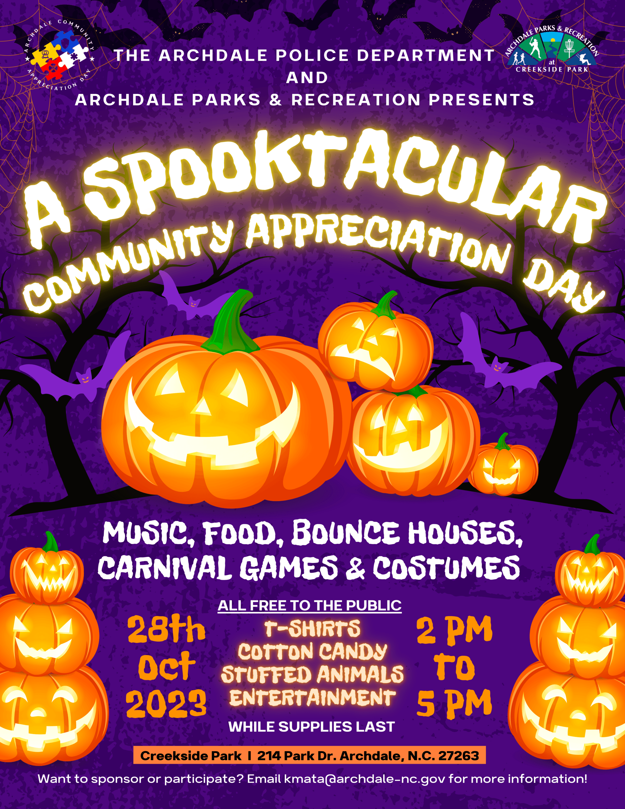 Community Appreciation Day 2023. October 28th from 2:00pm-5:00pm. Free Event. Music, Food, Activitie