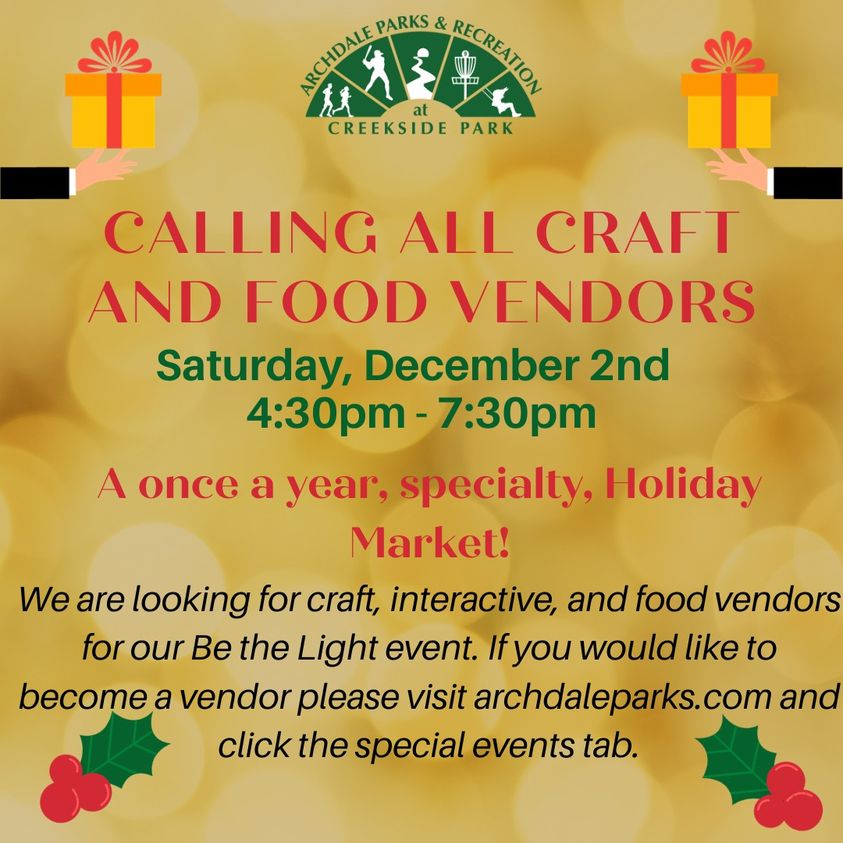 Vendors for Be The Light Event at Creekside Park
